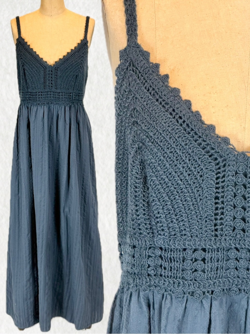 Crochet‎ sun dress cotton sundress long maxi low open back v neck boho festival